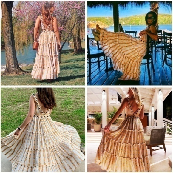 RARE Dodo Bar Or Revolve Alicia Tiered Maxi Dress No Mesh Tassel Summer Gown NWT - Picture 2 of 16